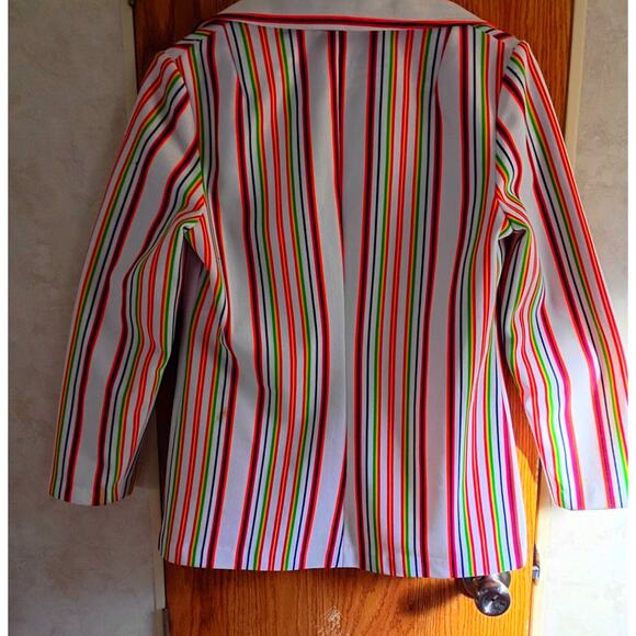 Vntg 1970s Jack Winter Mod Stripe Double Knit Blazer Gold Crest Buttons Women M - Picture 3 of 8